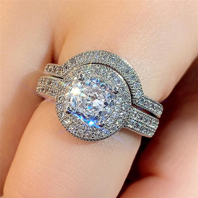 CopperLuxury s/Set Women's Finger Rings Big Round CZ Stone Fashion Female Rings Party Jewelry Gifts