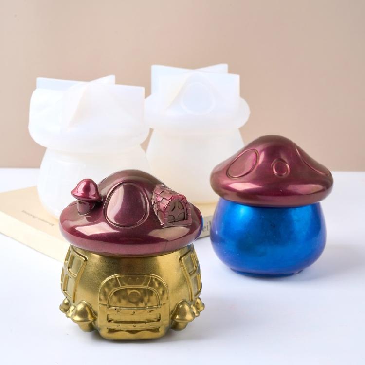 Mushroom House Resin Jar Silicone Molds with Lid Silicone Candle Holder Silicone Molds for Jewelry Jar Handmade Craft