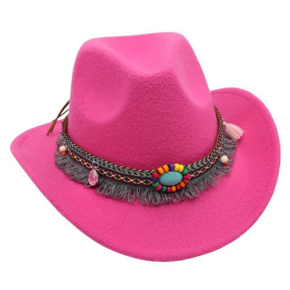 Woolen Western Cowboy Hat Solid Color Party Cosplay Hat Simple Cowgirl Jazz Hat Bucket Hats