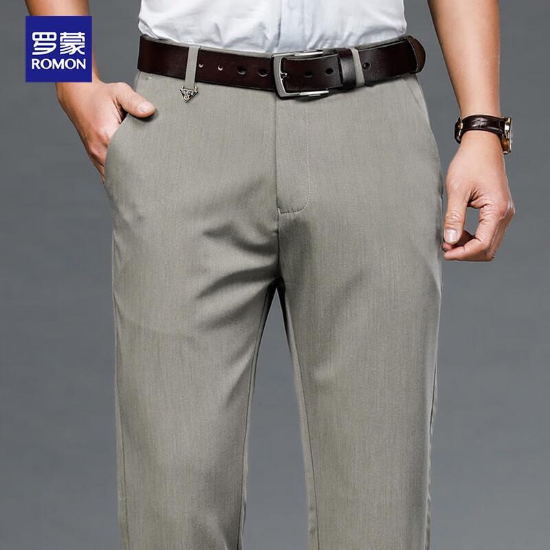ROMON Men's Elastic Non-Iron Straight Fit Business Casual Pants