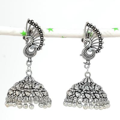 Natural Indian Look Jhumki Gemstone 925 Sterling Silver Earring 2.36" N9z64