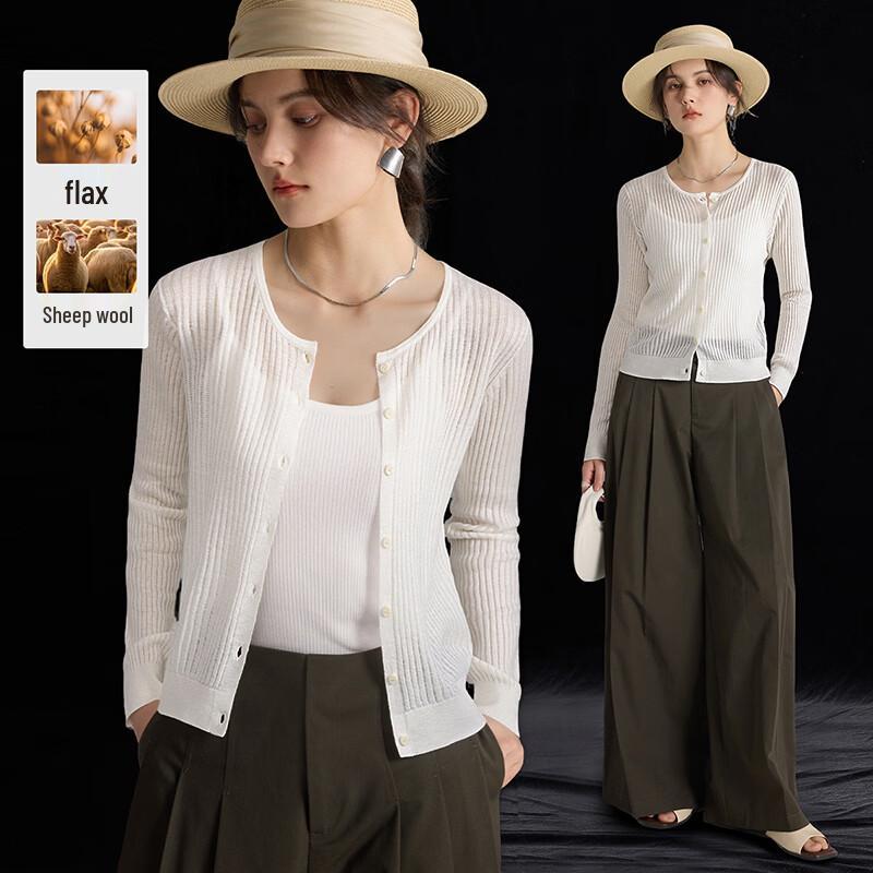Women s French Elegant Wool Linen Blend Lightweight Knit Top L