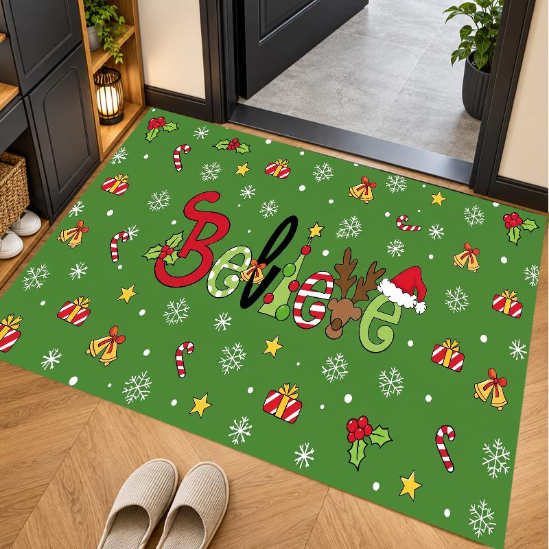 Christmas Theme Floor Carpet, Soft Area Rug, Xmas Indoor Home Holiday Decoration