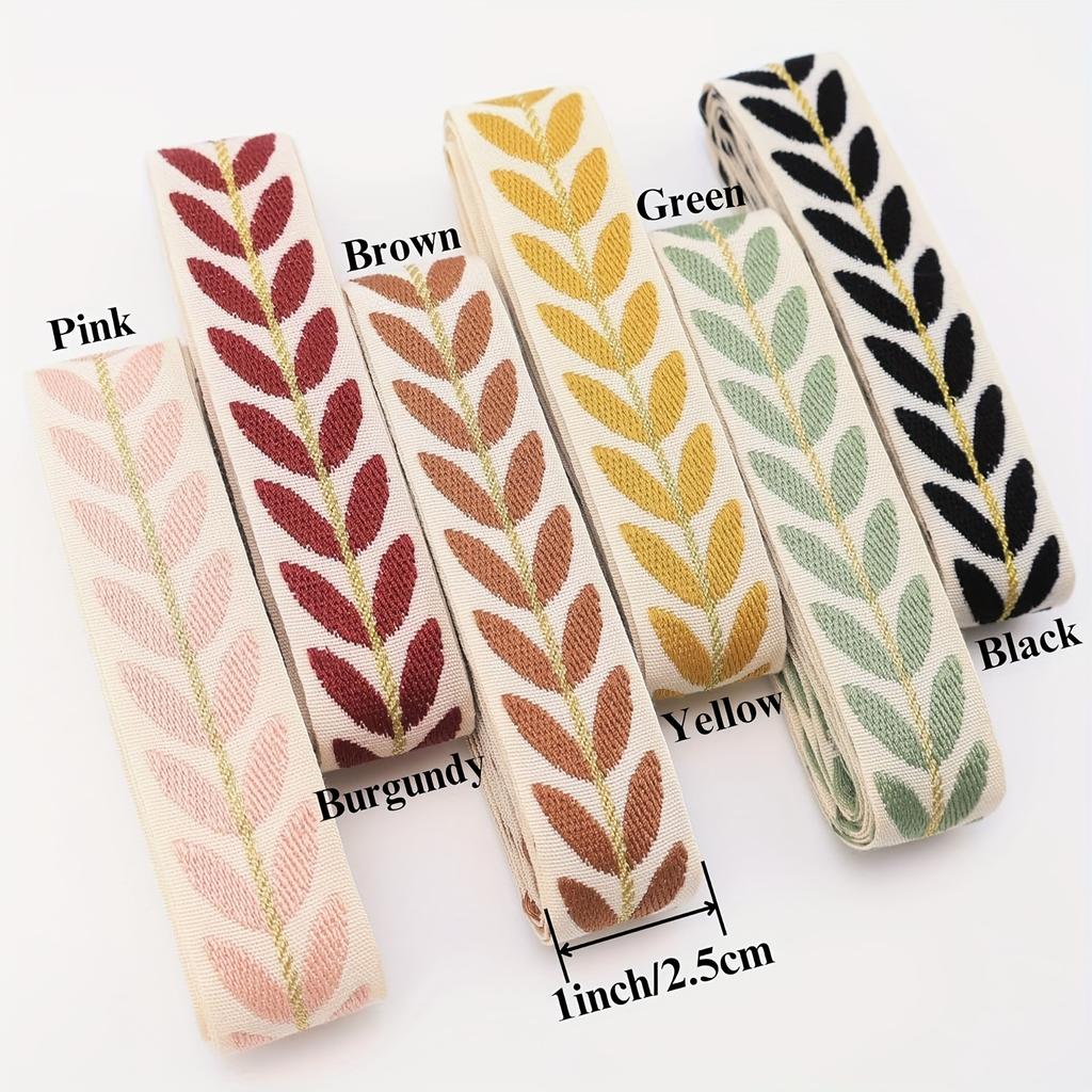 Embroidered Leaf Embroidered Trim Ribbon Satin - Multi-Color Options Decorative Ribbon Fabric 0.91 Meter Pack for DIY Sewing Craft