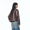 Women's Gold-Button Cropped Stand-Collar PU Biker Jacket