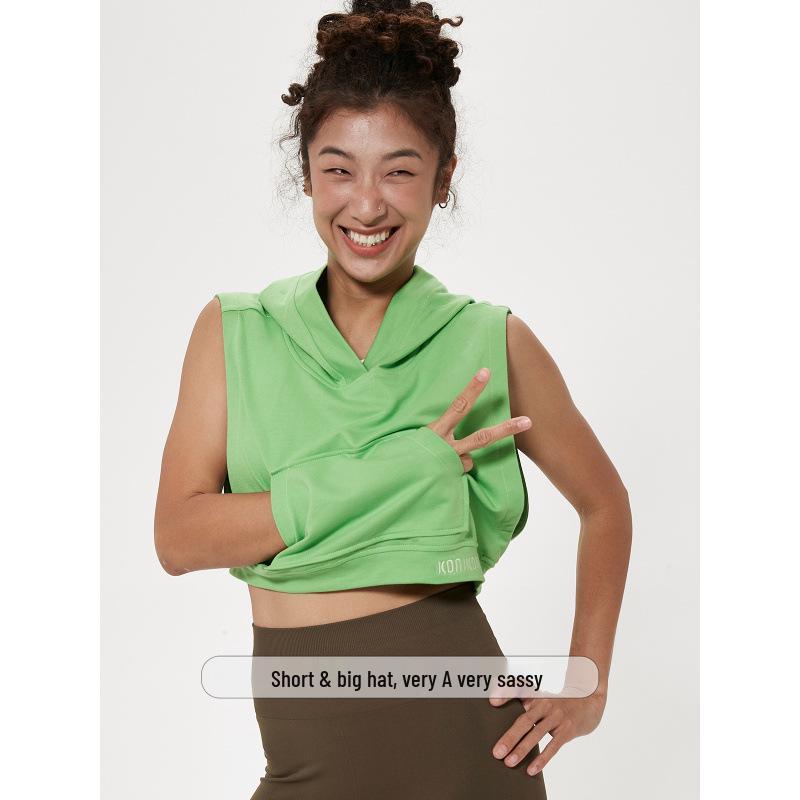 

Повседневная спортивная футболка без рукавов с капюшоном для бега и йоги - TYmy L (60-70 kg) яблочный зеленый