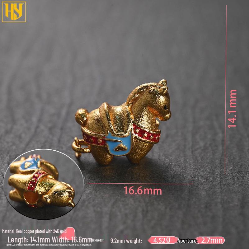 24k Gold-Plated Brass Zodiac Horse Pendant - Chinese Style DIY Jewelry Necklace Accessory
