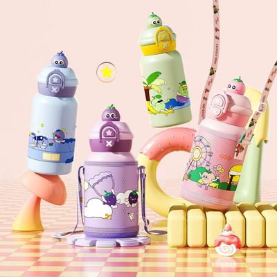 Double Drinking Children's Thermos with Straw 316 Stainless Steel Cartoon Portable Bouncing Lid Doll Student Kettle Water Cup