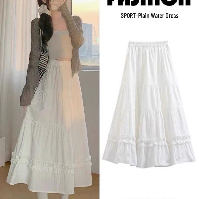 Dámská vrstvená dřevěná krajková midi sukně - Jarní/letní áčkový střih s všestranným elastickým pasem