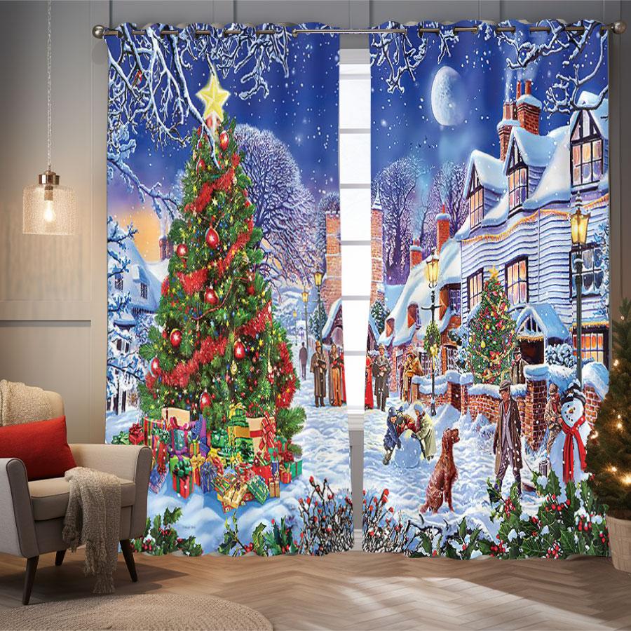 2PC Christmas series high blackout curtains for kitchen bathroom living room