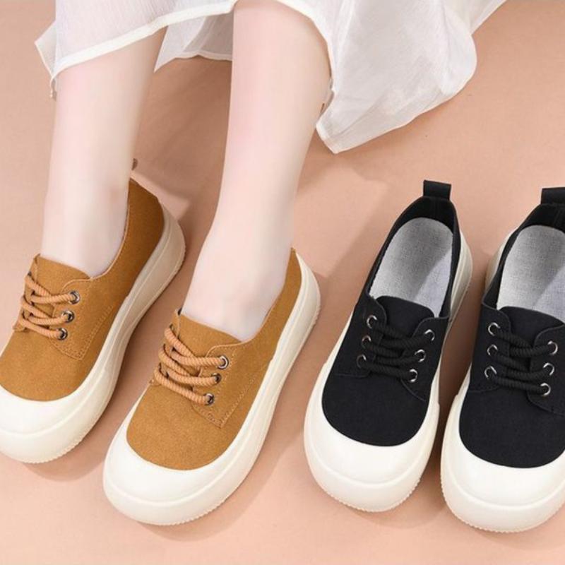 Women's Casual Shoes Thick-soled Round-toed Lace-up Height-enhancing White Shoes Fashionable Loafers