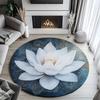 1 Piece Fantasy White Lotus Print Round Rug, Crystal Velvet Fabric Non-slip, Suitable for Indoor Entrance Living Room Decoration