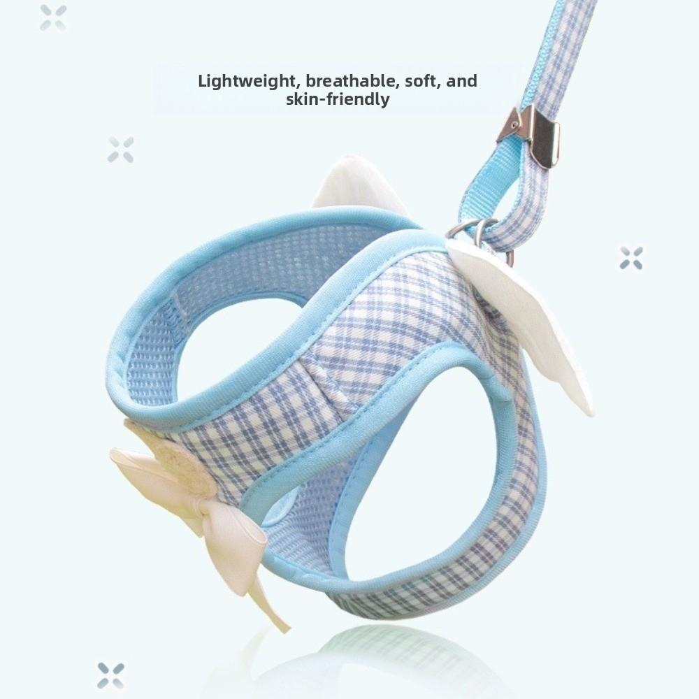 Cute Adjustable Cat Dog Harness Set Comfortable Escape Proof Cat Rope Vest with Leash Breathable Dog Traction Rope Walking
