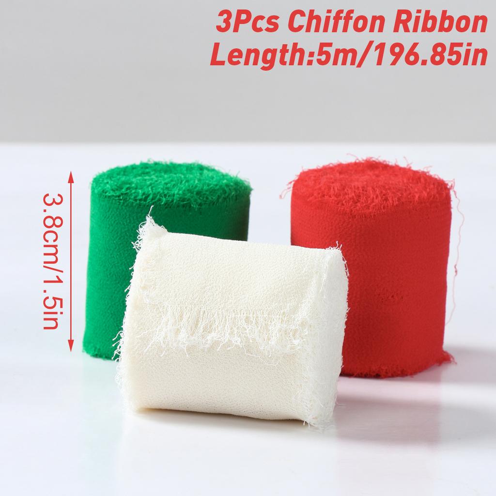 3 Roll/Set Ausgefranste Seidenbandkante Knitterchiffon Handgemacht Gerissen Hochzeitsparty Blumenstrauß Geschenkdekor Weihnachten Heimdekor