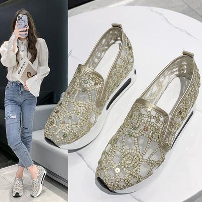 Platform Wedges Kadın Spor Ayakkabıları Çiçek Nakışlı File Spor Ayakkabıları Kadınlar İçin Giyilebilir Rahat Topuklu Ayakkabılar Kadın 35-42