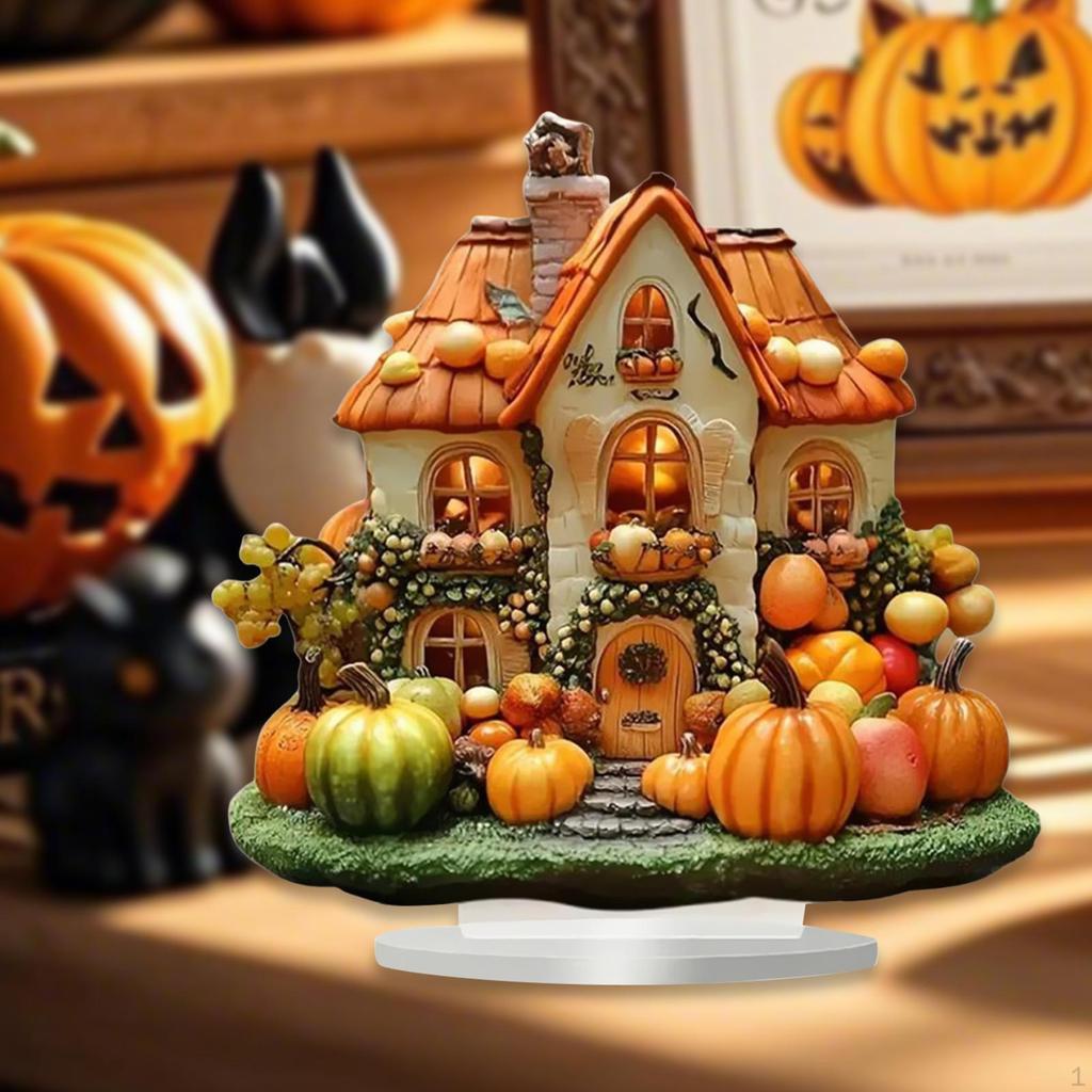 Dekoracja 2D Dom z Dyni na Halloween, Ozdoba na Biurko, Centralny Element Stołu na Półkę na Książki, Salon