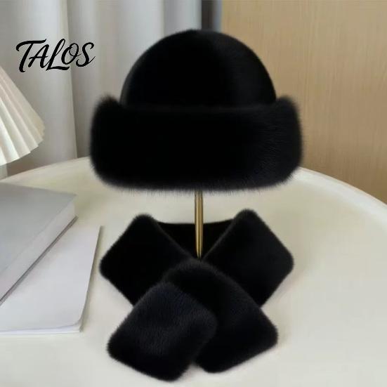 Warm Winter Accessories for Women Imitation Mink Fur Hat And Scarf Set, Soft Fluffy Solid Coordinated Outfit Set Color Outfits, Comfortable