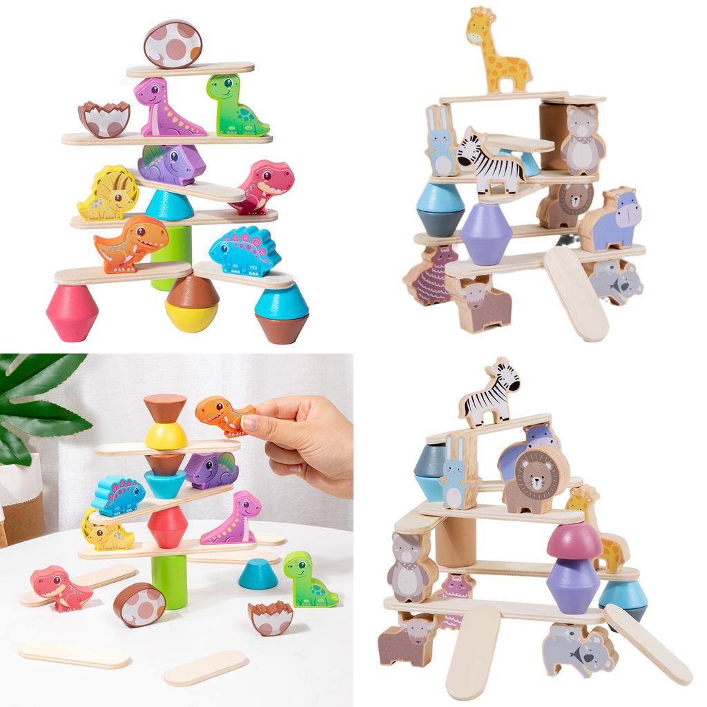Wooden Animal Stacking Toy With Water Based Paint For Child Development And Parent Child Interaction