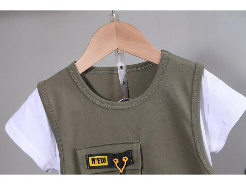 Boys' Summer Patchwork Outfit: Round Neck Short Sleeve Top & Shorts Set (0-4 Years)