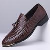 Men's Woven Tassel Loafers - Large Size Slip-on Leather Shoes In Stock