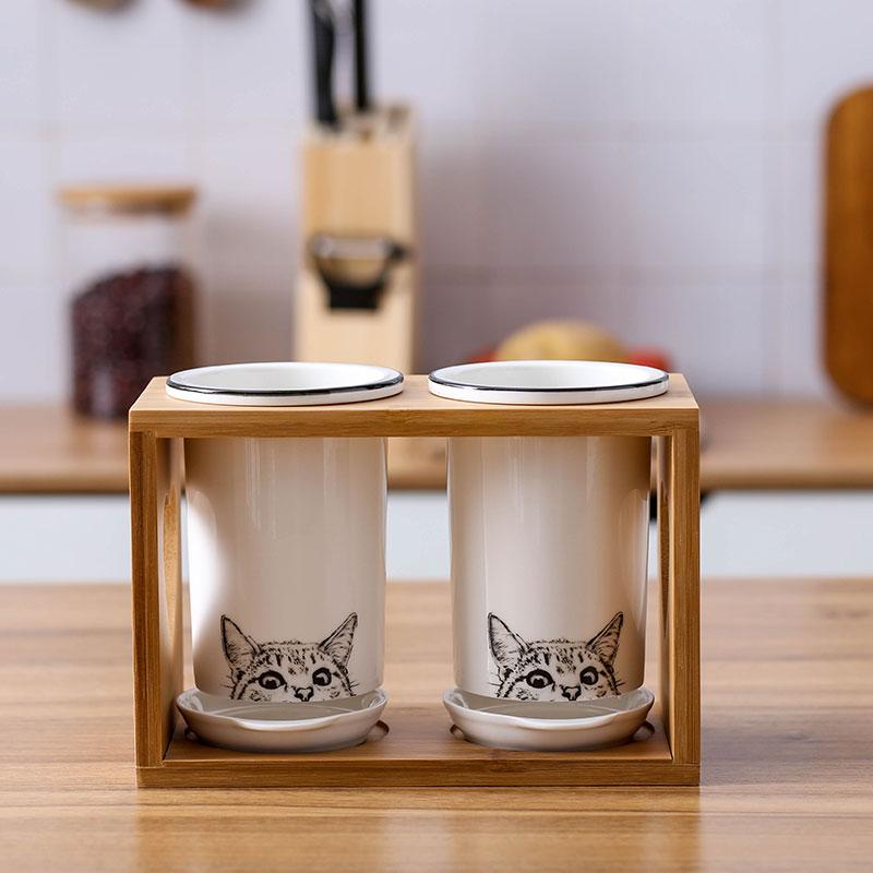 

Набор держателей для палочек для еды из керамики Cat, подставка для слива, клетка для палочек для еды, коробка для столовых приборов, кухонный органайзер для хранения, стойка для хранения палочек для еды