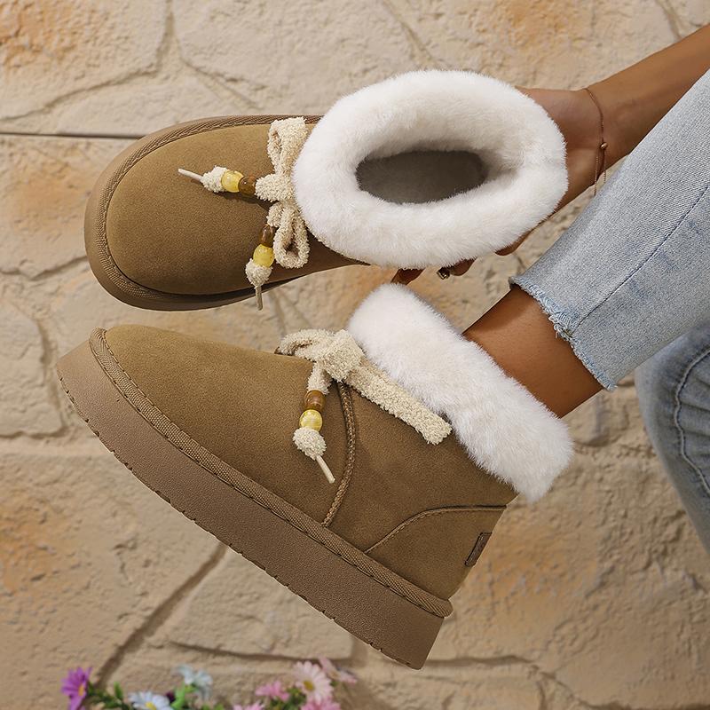 Fashion Thick Bottom Fur Winter Snow Boots Woman Casual Bowknot Non Slip Cotton Padded Shoes Woman Short Plush Platform Ankle Boots