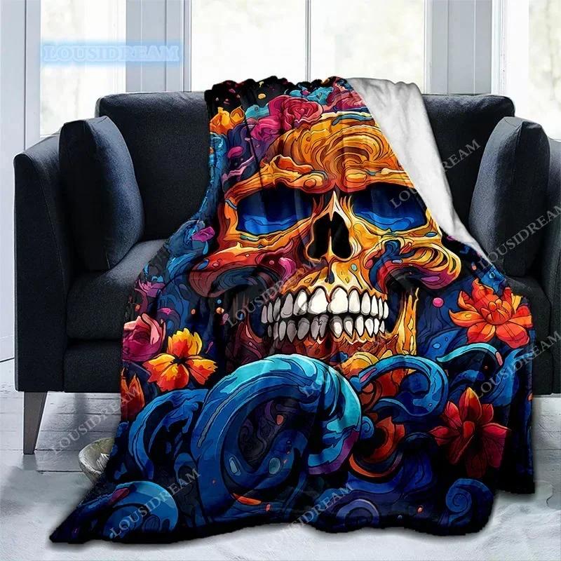 

Halloween Skull Pumpkin Throw Blanket Soft Lightweight Sofa Bed Cover for Car Camping Picnic Gift A 40x50in