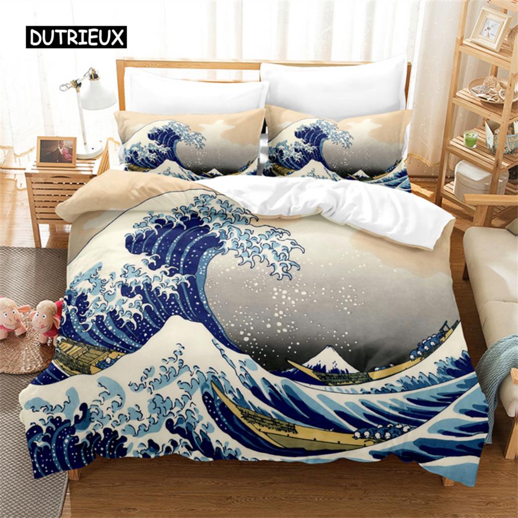 

Постельное белье с художественным волновым рисунком, комплект пододеяльника, 3D постельное белье, цифровая печать, постельное белье размера «queen», модный дизайн EU single(135x200cm)
