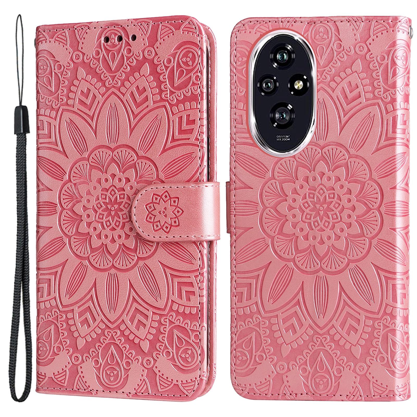 

For Honor 200 5G Case Sunflower PU Leather Phone Cover Wallet Stand View Pink