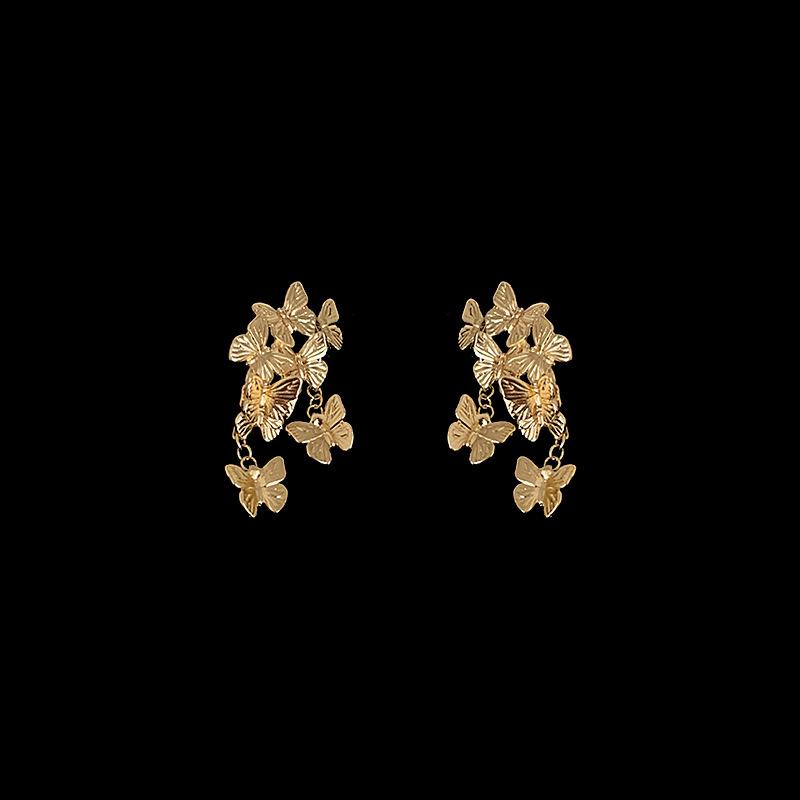 Light Luxury Exaggerated Group Of Butterflies Flying Golden Stud Earrings Female Niche Unique Personality Fashion Versatile Earrings