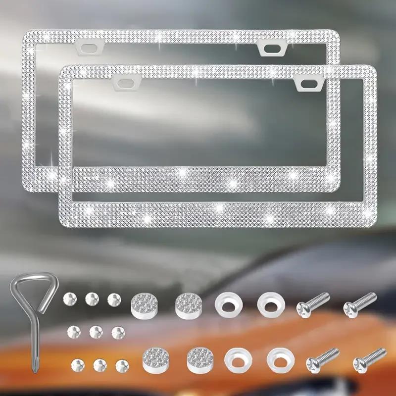 31*16cm Rhinestone Car License Plate Frame Cover Frame Auto Parts Glittering Crystal License Plate Holder for Ladies License Plate Covers Frames 6