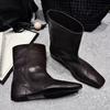 Cowhide version~ retro niche square head inner height-increasing sleeve short boots women's autumn and winter mid-tube boots Chelsea Martin boots