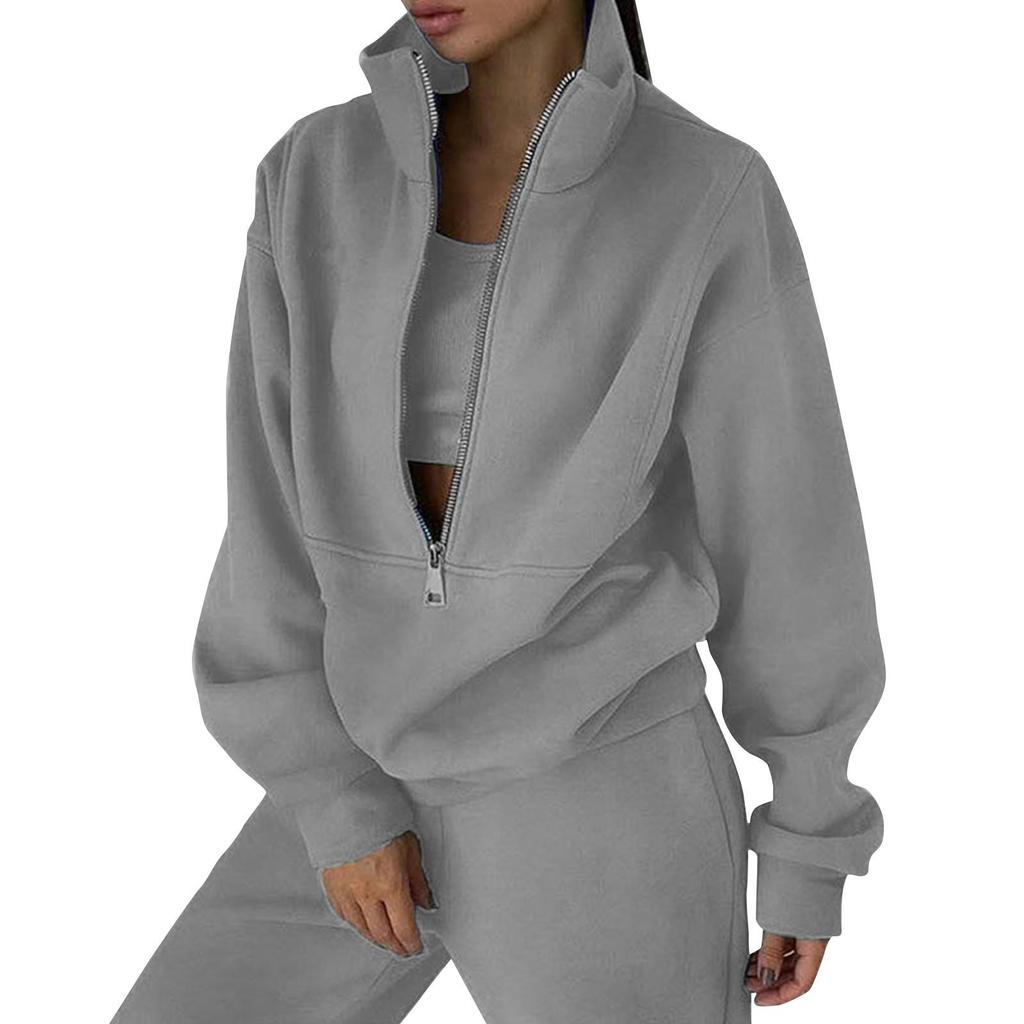 Women 2 Piece Outfits Sweatsuit Set Half Zip Long Sleeve Oversized Sweatshirt And Pencil Pants Wide Leg Sweatpant Set Tracksuit