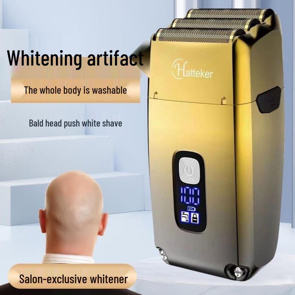 White Electric Three-Blade Mesh Head Shaver - Waterproof Clipper for Balding and Hair Trimming