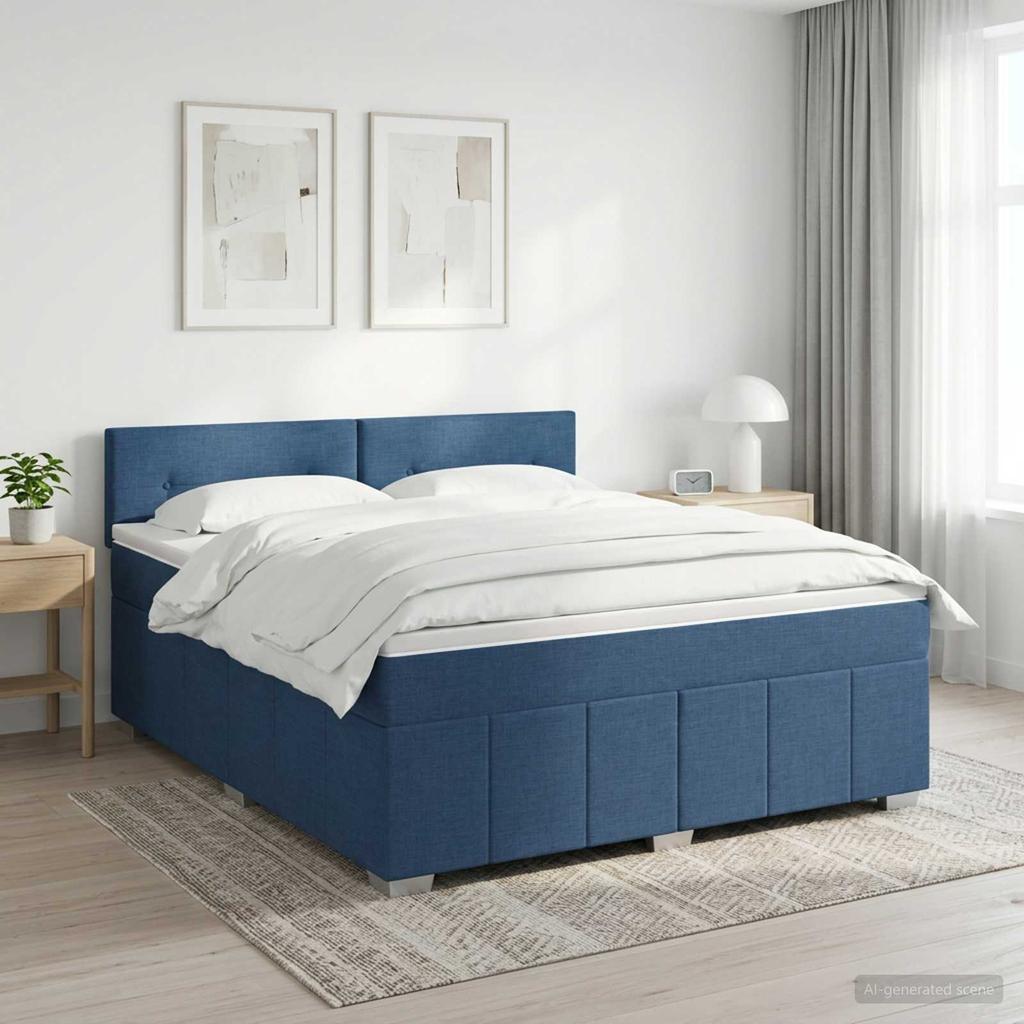 Box Spring Bed with Mattress and Headboard Blue 140 x 200 cm Fabric