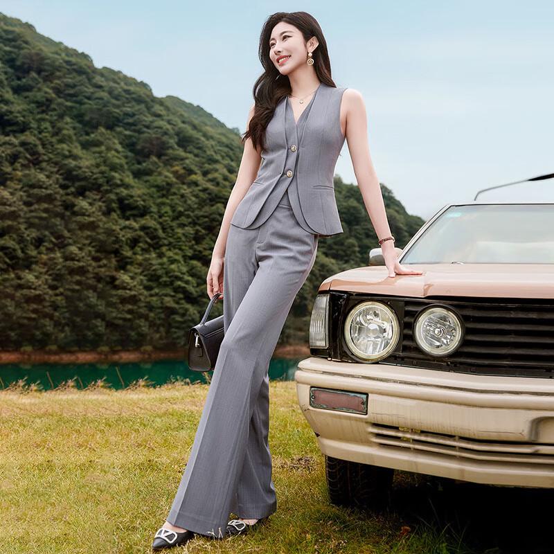 Women's Elegant Gray Suit Vest & Pants Set