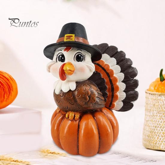 Festive Pumpkin Figurine for Display Resin Turkey Ornament Thanksgiving, Autumn Harvest Tabletop Small Thanksgiving Table with Retro Hat Home