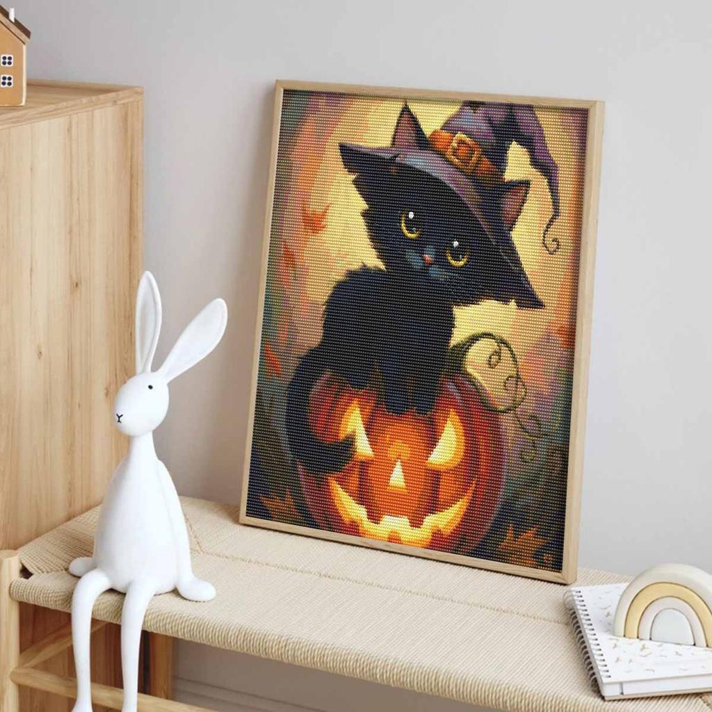 Halloween Black Cat Pumpkin Diamond Painting Mosaic Art Kit Handmade DIY Home Decoration