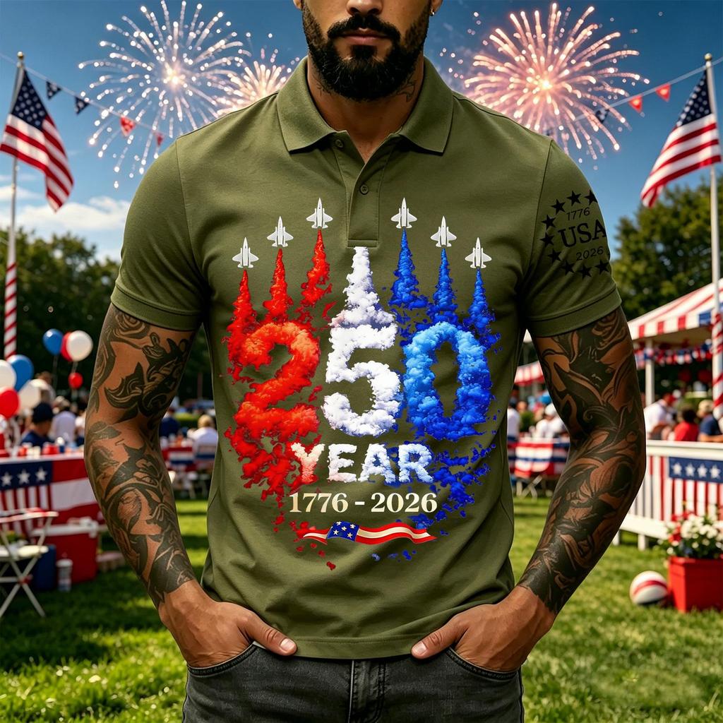 Men's Casual Short Sleeve Polo Shirt with Independent Day Graphic Print Classic Fit Breathable Fabric Comfortable Design