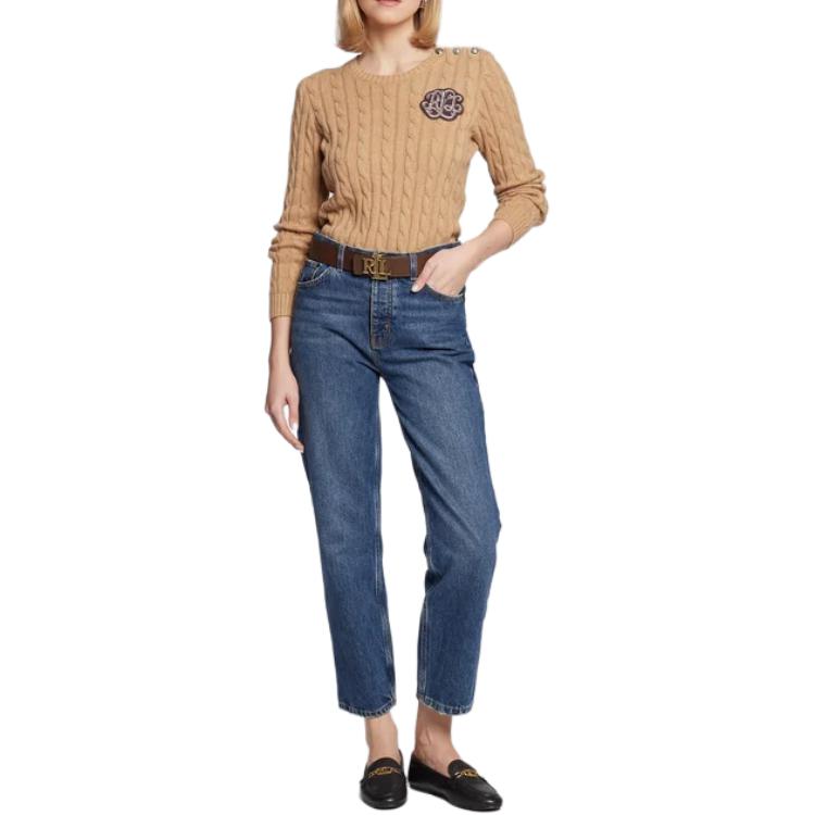 Polo Ralph Lauren Embroidered Crew Neck Long Sleeve Sweater Women sweater Beige 200881875-008