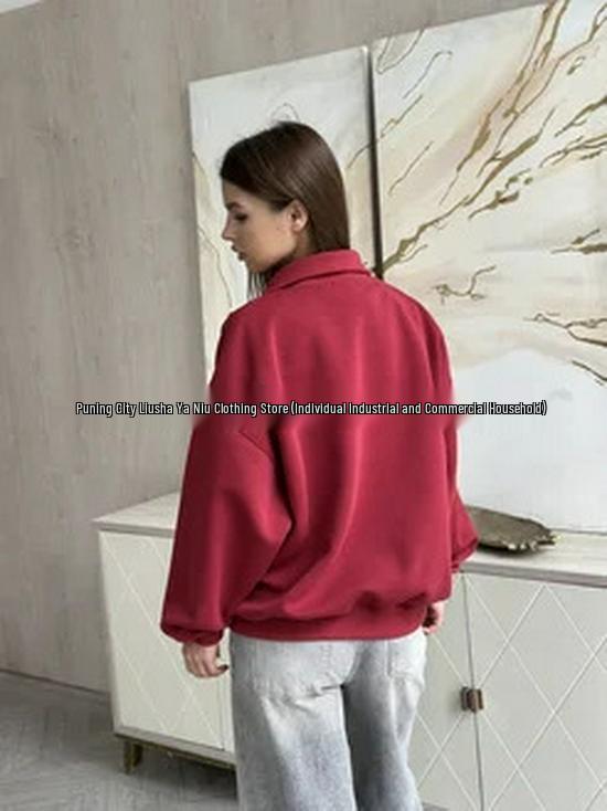 Women's Fashionable Solid Color Half-Zip Pullover Hoodie