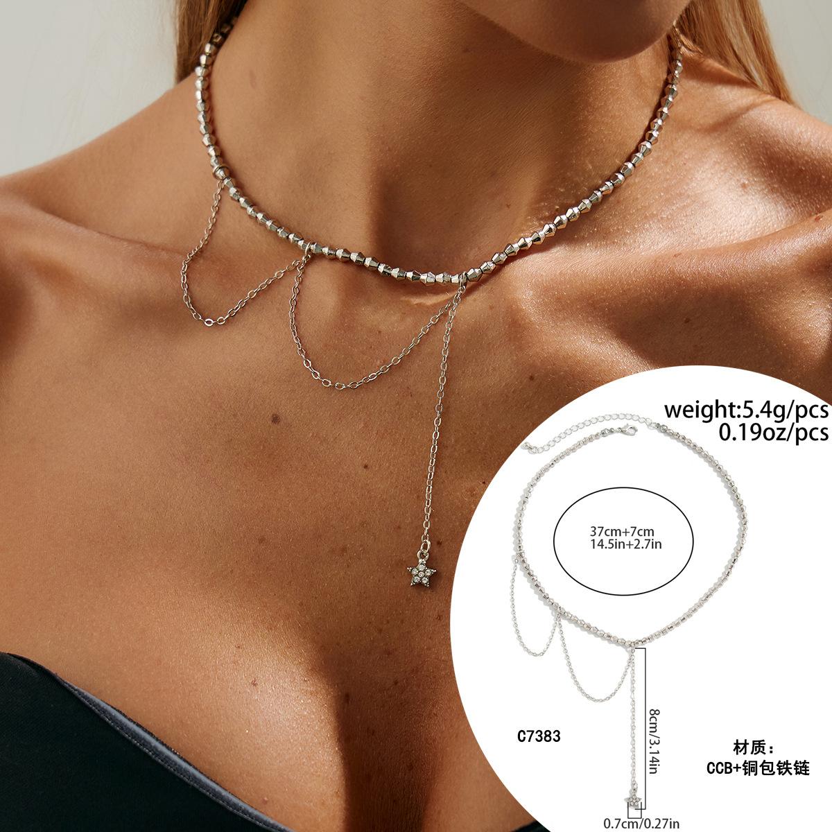 

Sweet And Cool Spice Girls Metal Love Pendant Necklace, Fashion Irregular Beaded Tassel Chain Necklace