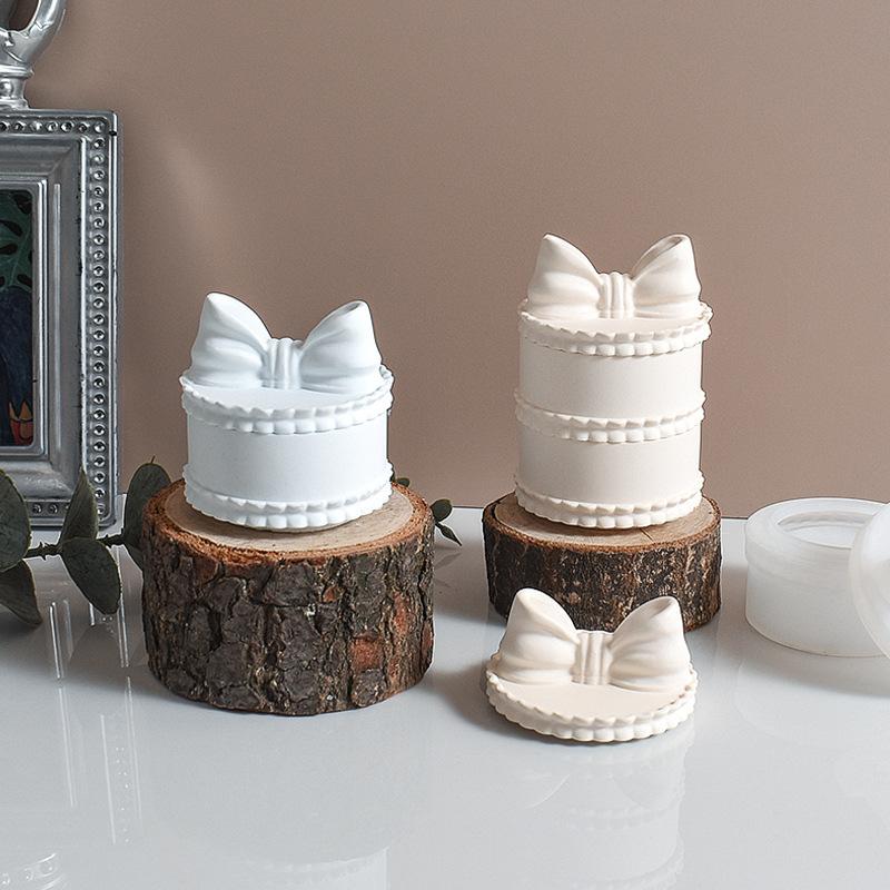 Mini Bow Shape Storage Box Candle Cup Silicone Mold DIY Bowknot Handicrafts Round Plaster Storage Jar Home Decoration Molds