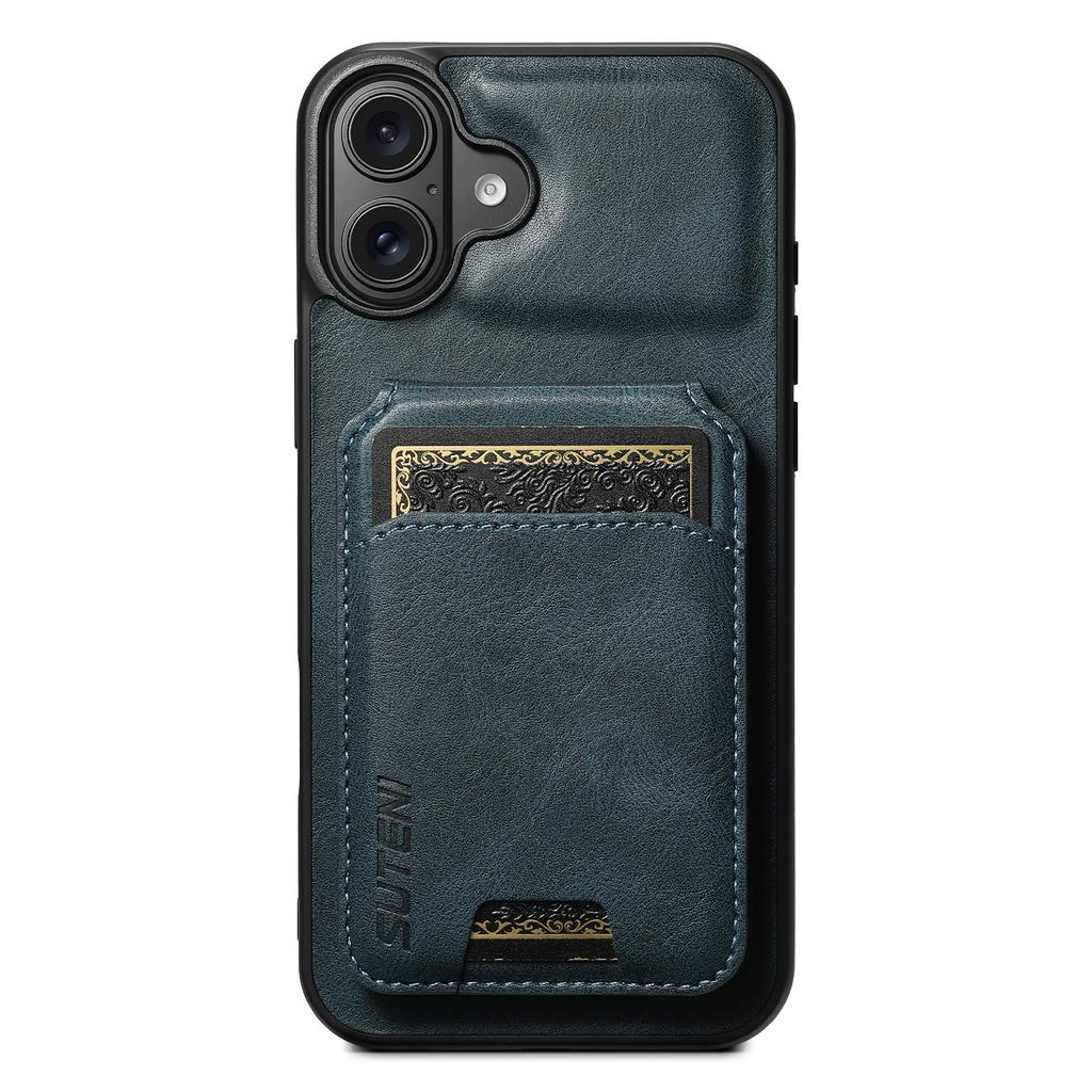 SUTENI H02 For iPhone 16 Plus Case Waxy Texture Leather+TPU Card Slots Kickstand Phone Cover