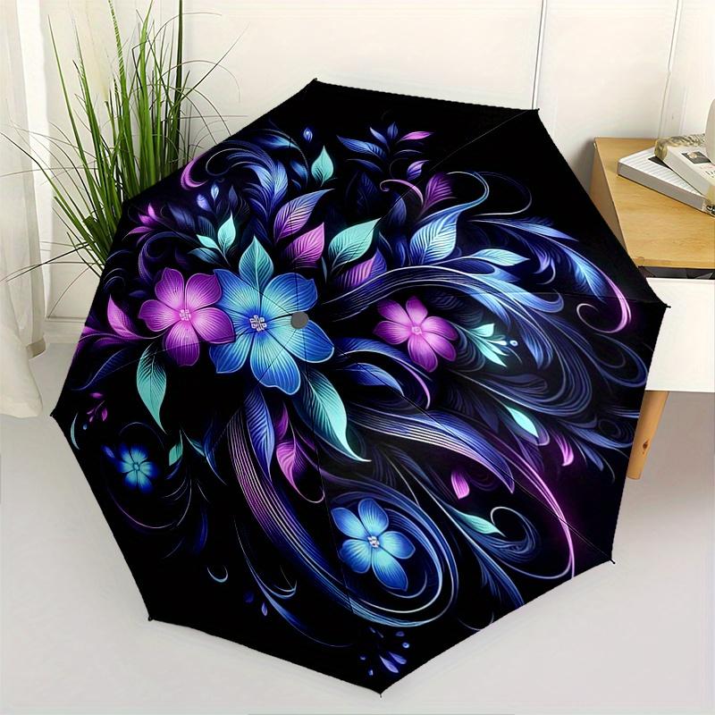 Floral Mandala Automatic Folding Umbrella 8 Ribs, Durable Iron Frame, Bright Color Pattern Compact Travel Umbrella, Suitable for Outdoor, B