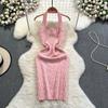Summer Women Brand Designer Sexy Club Party Halter Print Letter Knitted Sweater Slim Bodycon Mini Short Sheath Dresses