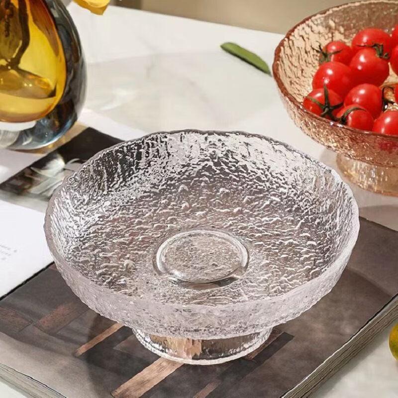 Japanese Style Hammered Glass Pedestal Fruit & Snack Plate