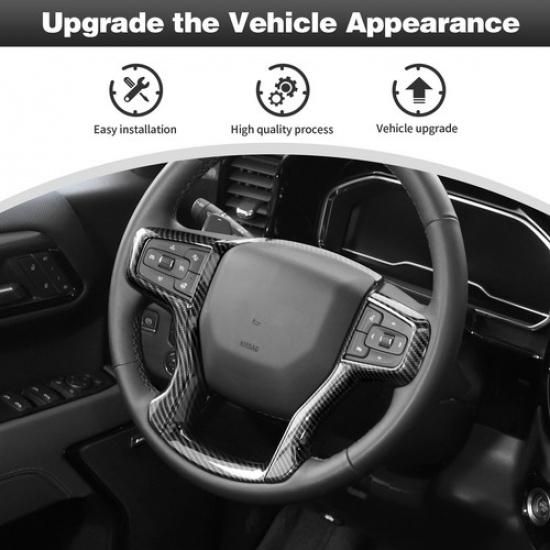 Carbon Fiber Steering Wheel Panel Trim Frame For Chevrolet Silverado 1500 +