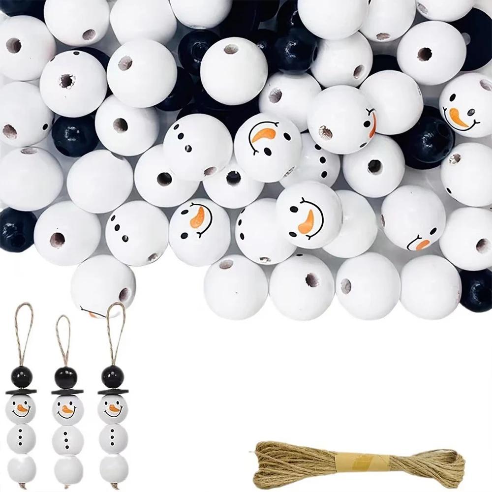 Runtow 50pcs Christmas Snowman Wooden Bead Set DIY Christmas Tree Pendant 2025 Merry Christmas Decor for Home Navidad