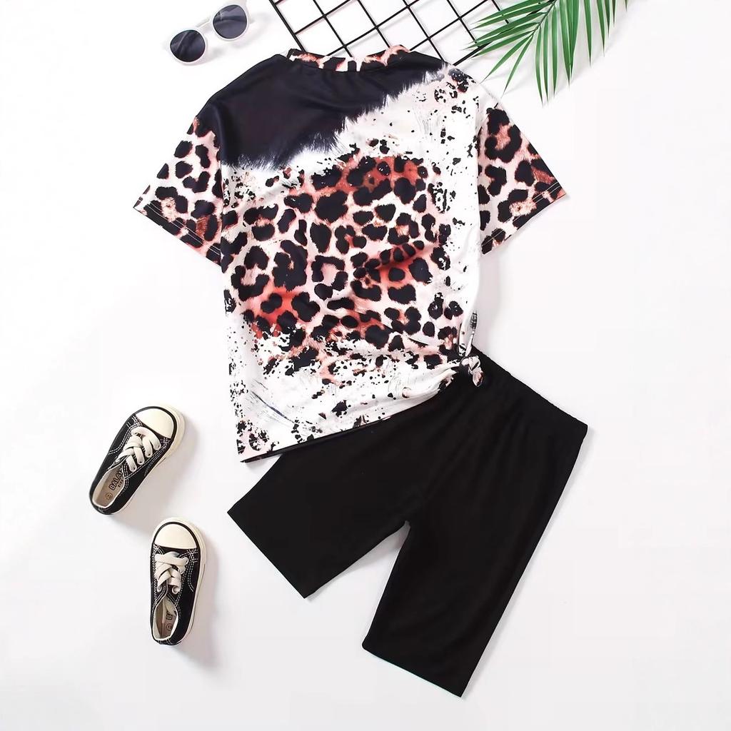 Girls T-shirt and Shorts Set with Cartoon Short Sleeves Printed Design Casual Streetwear